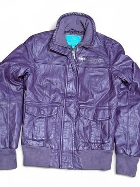 Y2K Eight 2 Nine Purple Faux Leather Slim Bomber Jacket
